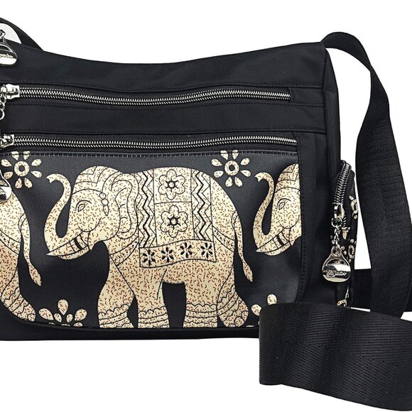 Crossbody Bag Nylon Multi Pockets for Women Casual Boho Elephant Design - Picture 1 of 5
